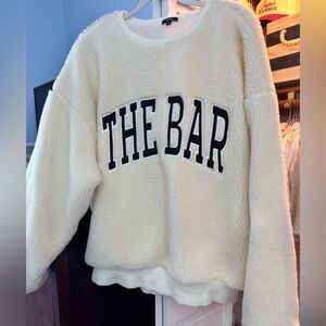 The Bar Cream Sherpa Crewneck with Black Lettering